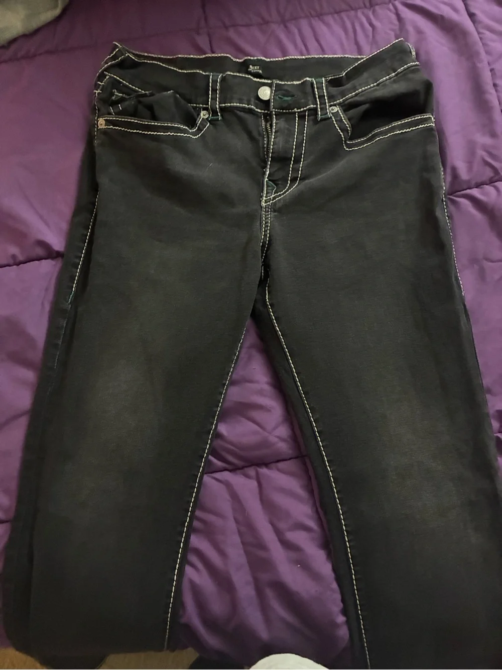 True Religion Men’s Black Skinny Jeans with Contrast Stitching